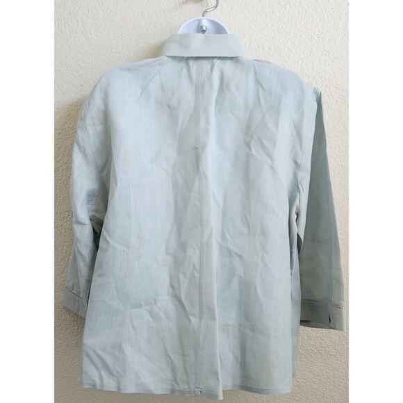 Old Navy Light Blue Green Button Up Collard Top XL Linen Lightweight 3/4 Sleeves - Picture 3 of 4